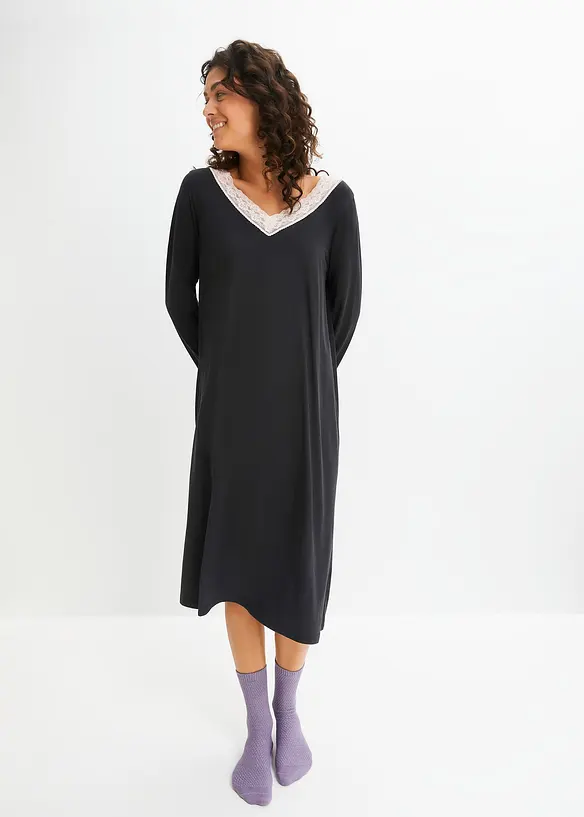 Chemise de nuit longue avec viscose et dentelle, bonprix