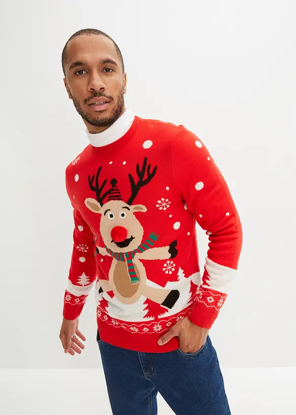 Pull en fine maille avec motif de Noël, bonprix