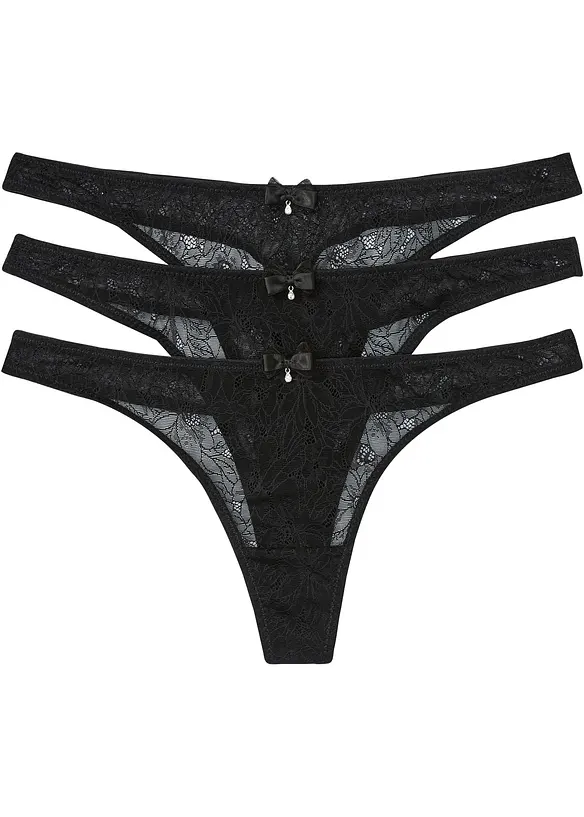 Lot de 3 strings en dentelle, bonprix