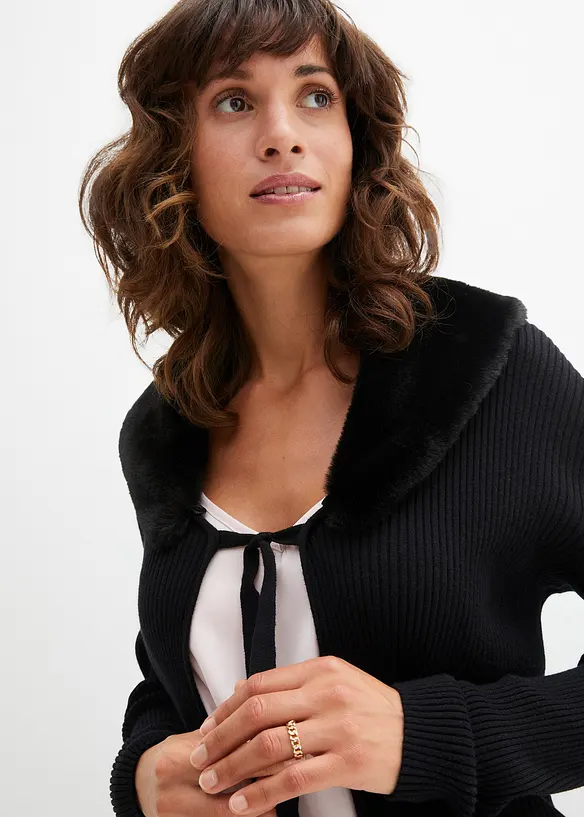 Gilet en maille avec col synth&eacute;tique, bonprix