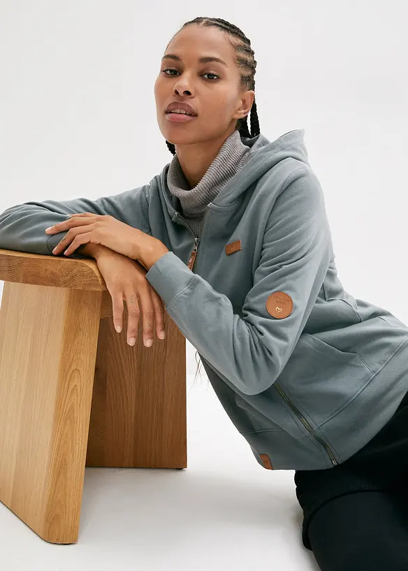 Sweat zippé à capuche, 100% coton, bonprix