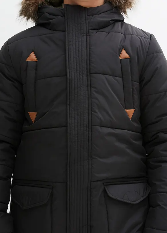 Parka d’hiver à détails enduits et capuche bordée, bonprix