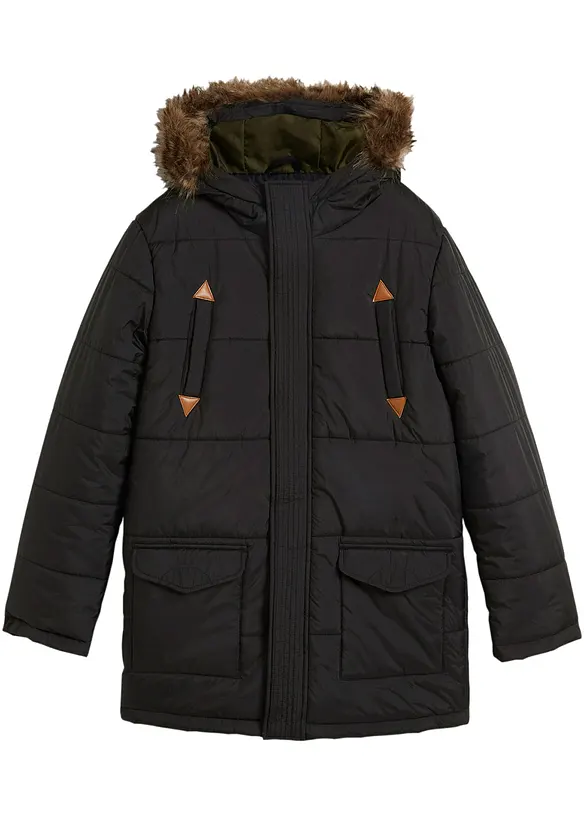 Parka d’hiver à détails enduits et capuche bordée, bonprix