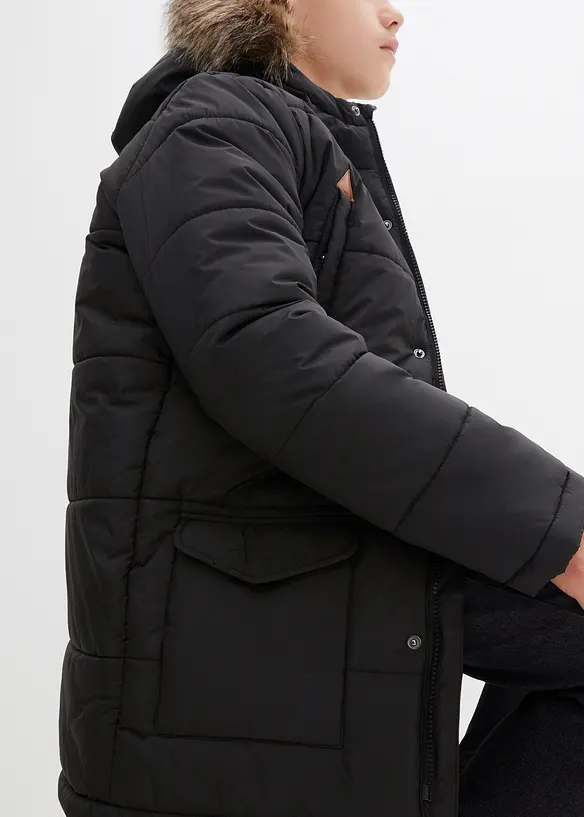 Parka d’hiver à détails enduits et capuche bordée, bonprix