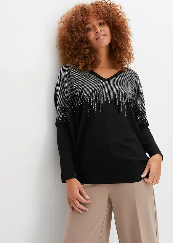 Pull en fine maille avec strass, bonprix