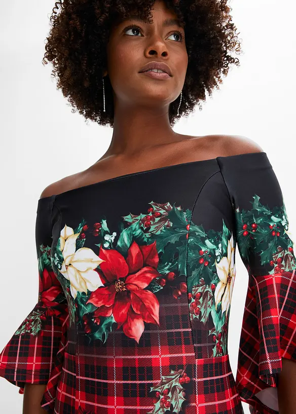 Robe Bardot de Noël en néoprène épais, bonprix