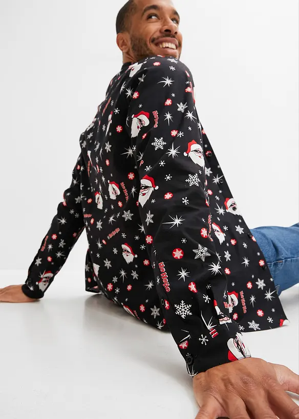 Chemise slim avec imprimé de Noël, 100% coton, bonprix