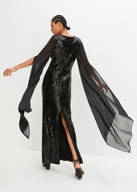 Robe à sequins et manches longues en voile, bonprix