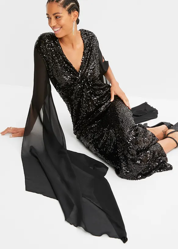 Robe à sequins et manches longues en voile, bonprix