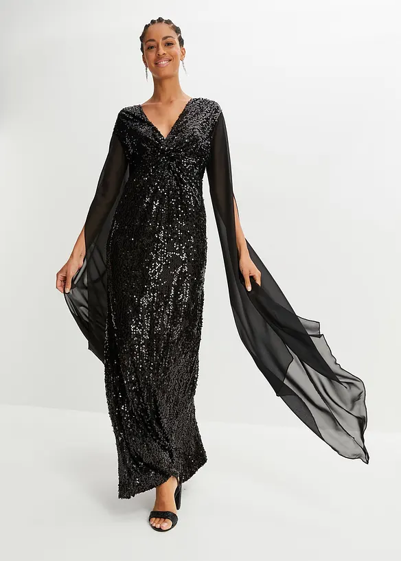 Robe à sequins et manches longues en voile, bonprix