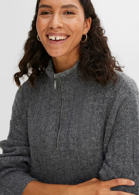 Pull long en maille torsadée, bonprix