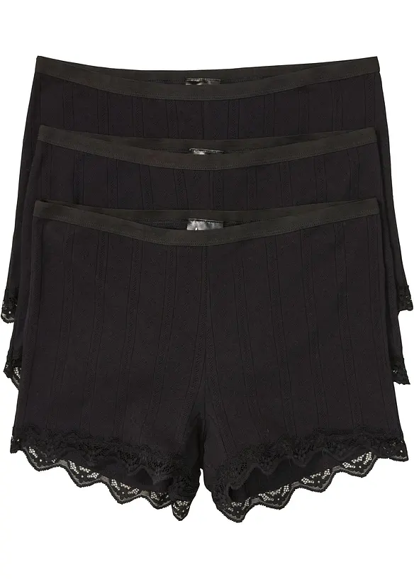 Lot de 3 boxers femme en coton léger avec dentelle, bonprix