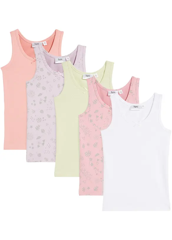 Lot de 5 débardeurs en coton doux et extensible, bonprix