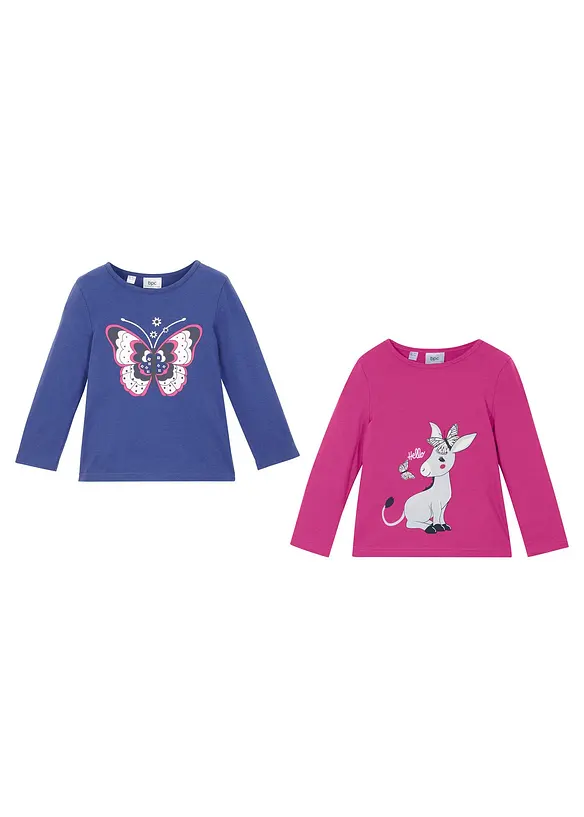 Lot de 2 T-shirts manches longues 100% coton, bonprix