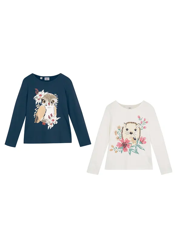 Lot de 2 T-shirts manches longues 100% coton, bonprix
