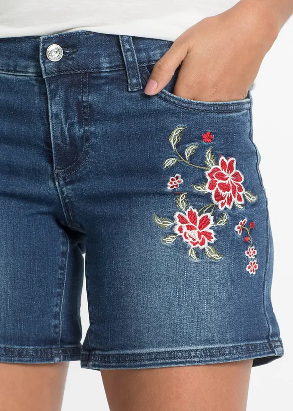 Short en jean brodé, bonprix