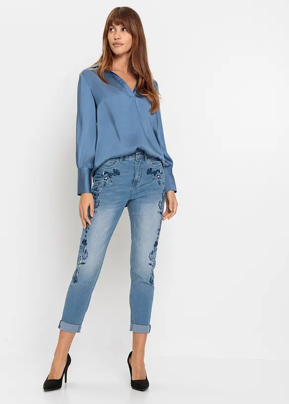 Jean slim taille mi-haute, court, bonprix