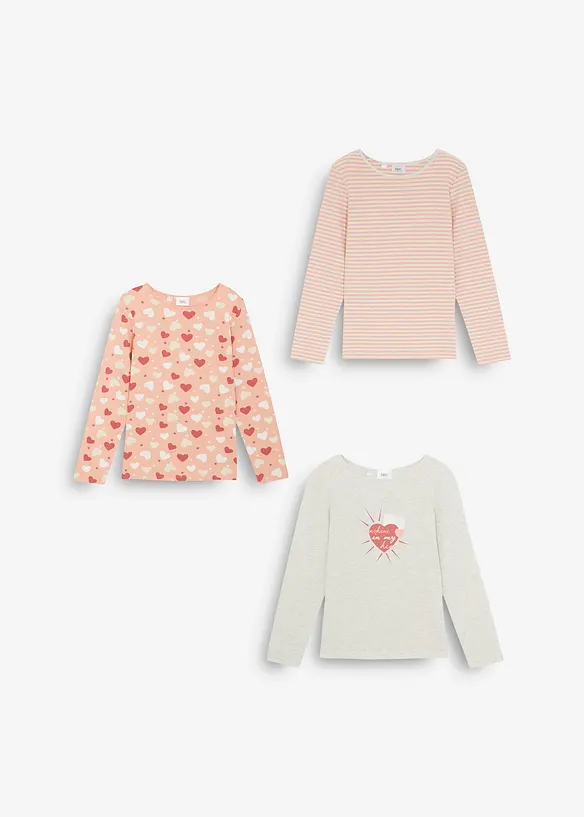 Lot de 3 T-shirts manches longues 100% coton, bonprix