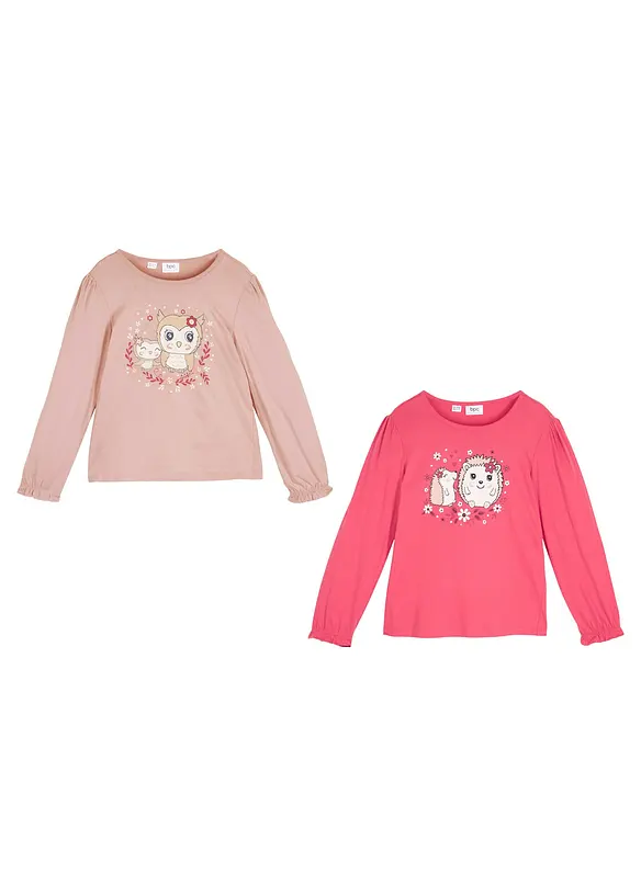 Lot de 2 T-shirts manches longues fille en coton, bonprix