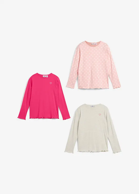 Lot de 3 T-shirts manches longues en coton, bonprix