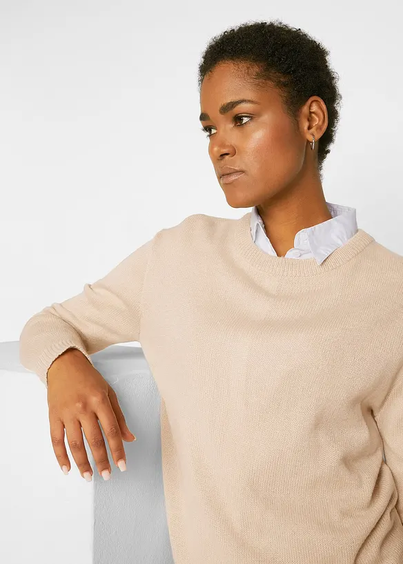 Pull col rond en maille, bonprix