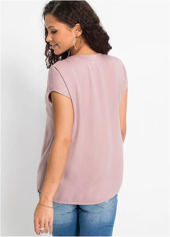 Blouse manches courtes ample en satin avec épaules descendues, bonprix