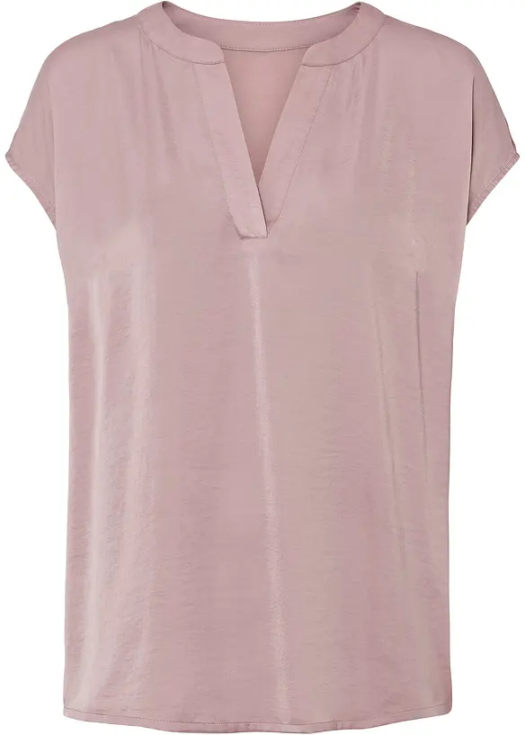 Blouse manches courtes ample en satin avec épaules descendues, bonprix