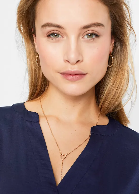 Blouse manches courtes ample en satin avec épaules descendues, bonprix