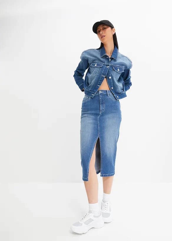 Jupe en jean taille mi-haute, bonprix