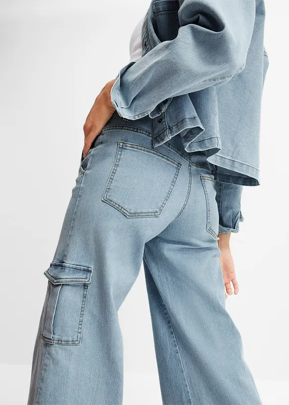Jean cargo large, taille mi-haute, bonprix