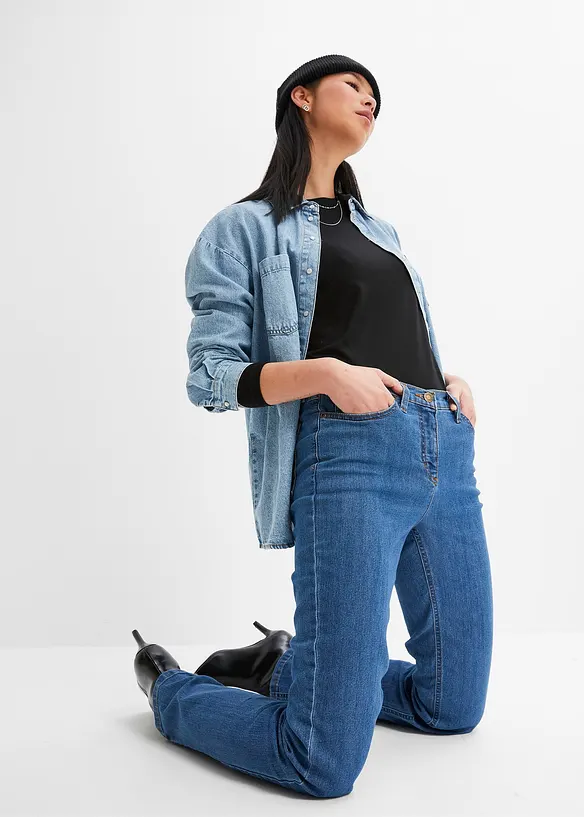 Jean droit taille mi-haute, extensible, bonprix