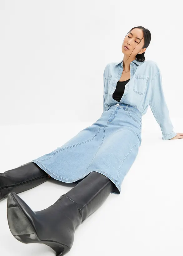 Jupe en jean extensible, taille haute, bonprix