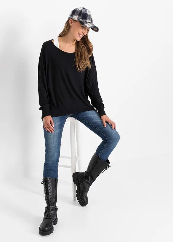 T-shirt long et top en viscose extensible, bonprix