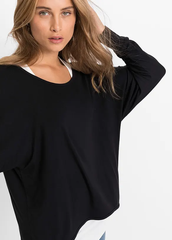 T-shirt long et top en viscose extensible, bonprix