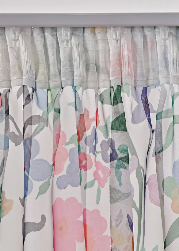 Lot de 2 voilages imprimé floral incl. embrasse, bonprix