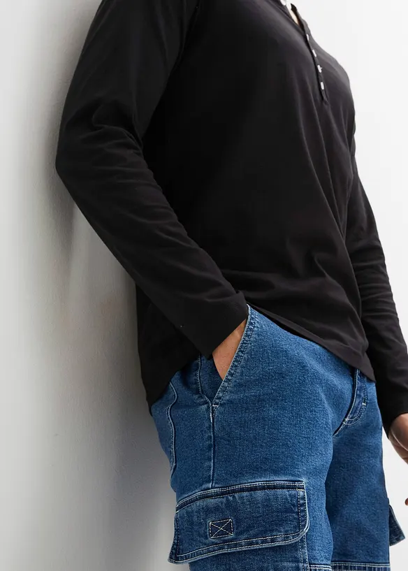 T-shirt manches longues col tunisien 100% coton, slim, bonprix