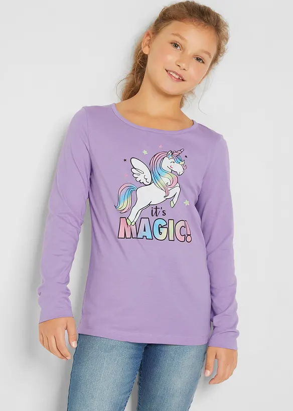 Lot de 2 T-shirts manches longues fille 100% coton, bonprix