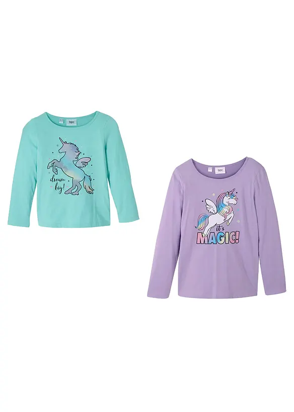 Lot de 2 T-shirts manches longues fille 100% coton, bonprix