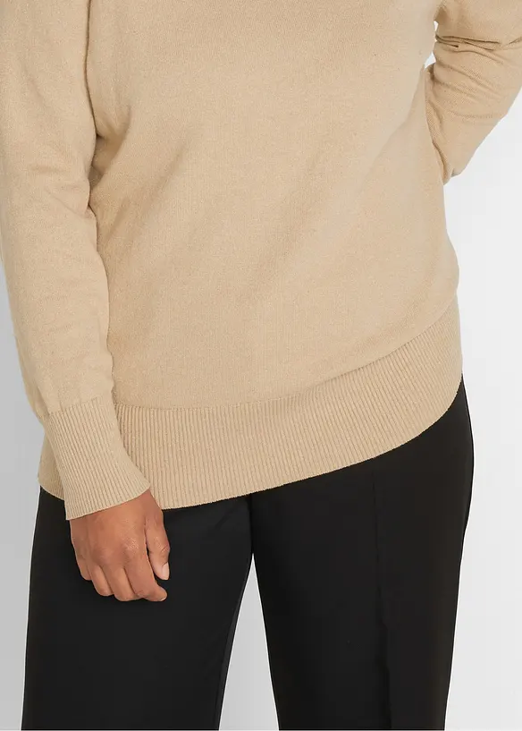 Pull basique en fine maille &agrave; col montant, bonprix