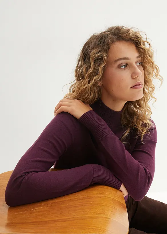 Pull basique en fine maille à col montant, bonprix