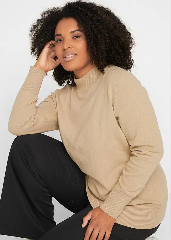 Pull basique en fine maille &agrave; col montant, bonprix