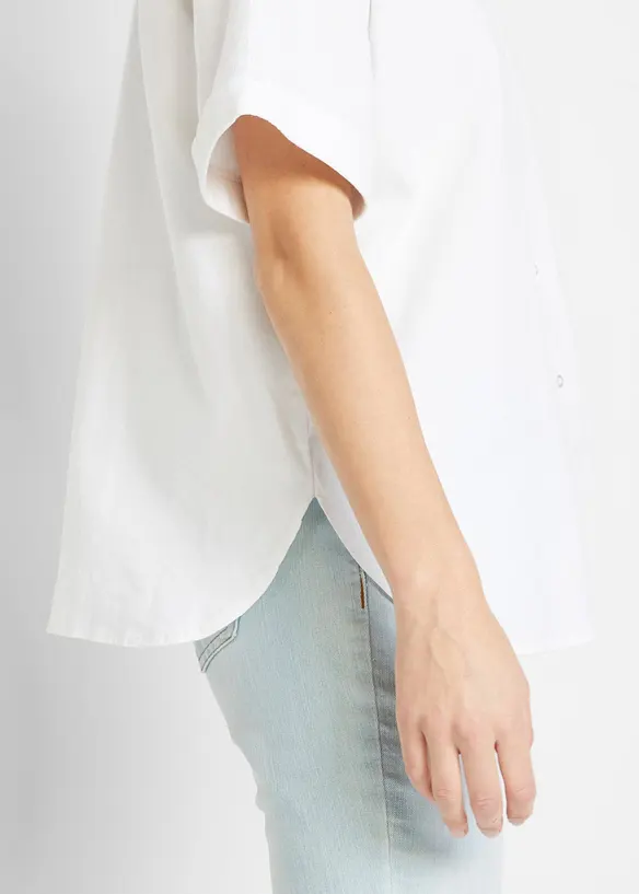 Chemisier manches coudes oversize en lin mélangé, bonprix