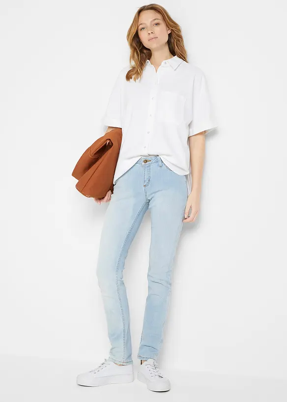 Chemisier manches coudes oversize en lin mélangé, bonprix