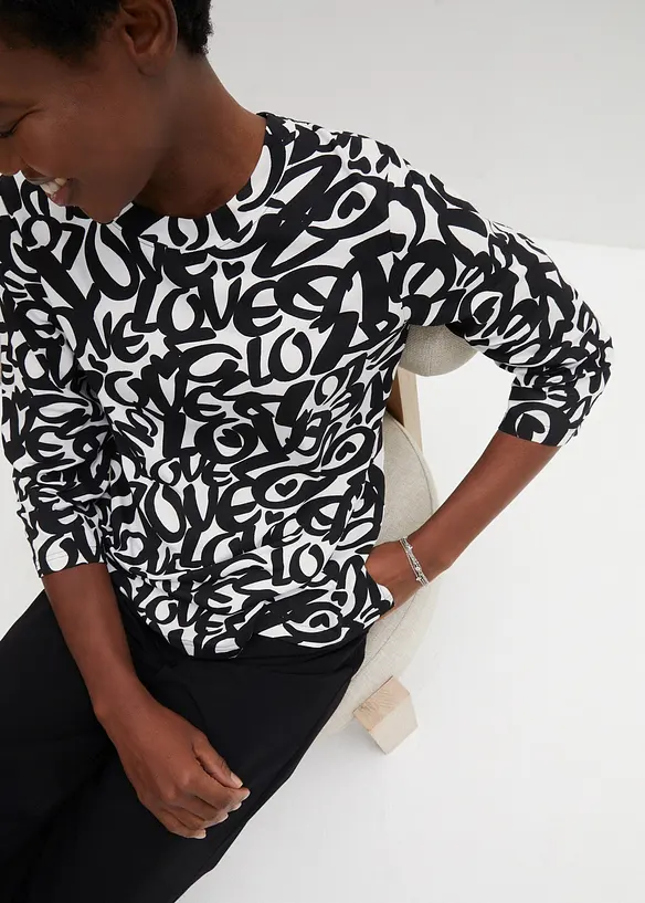 T-shirt à col rond, manches 3/4, bonprix