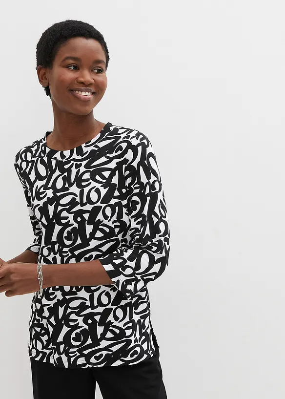 T-shirt à col rond, manches 3/4, bonprix