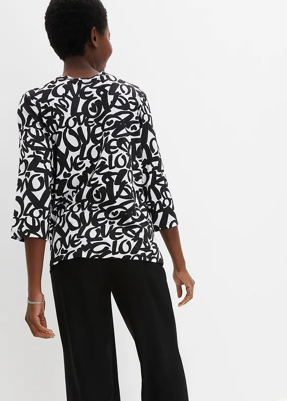 T-shirt à col rond, manches 3/4, bonprix