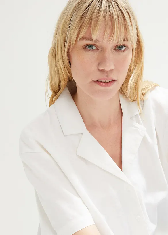 Chemisier oversize d&eacute;contract&eacute; en lin majoritaire, bonprix