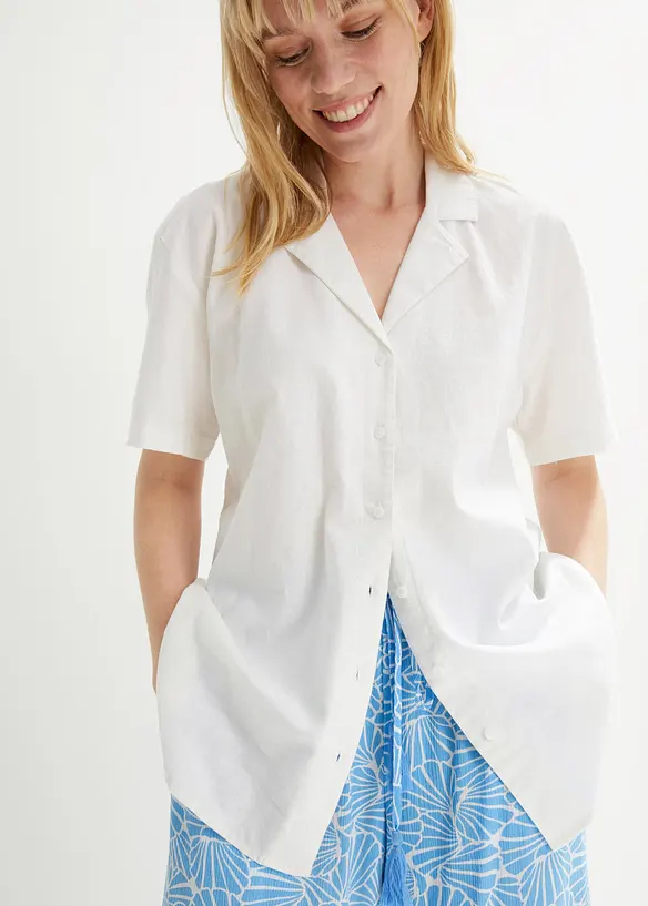 Chemisier oversize d&eacute;contract&eacute; en lin majoritaire, bonprix