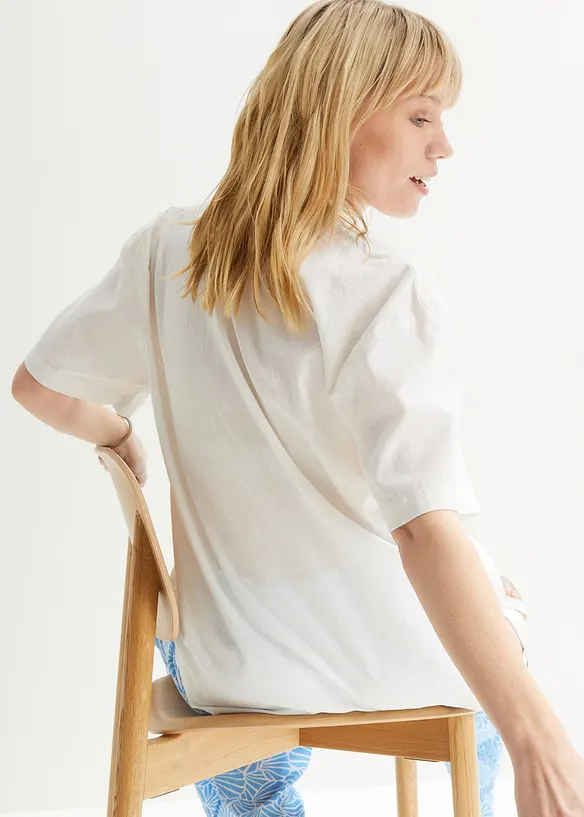 Chemisier oversize d&eacute;contract&eacute; en lin majoritaire, bonprix