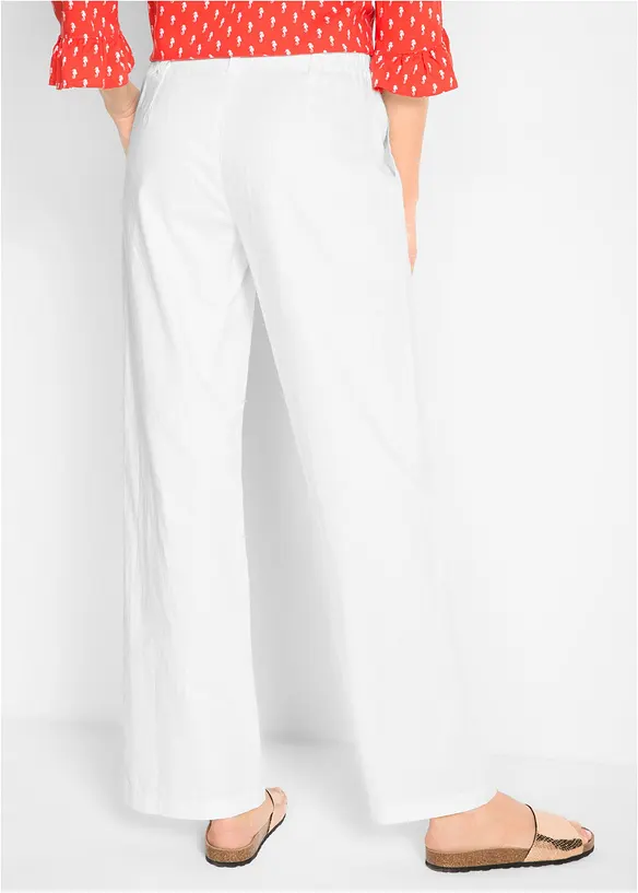 Pantalon tiss&eacute; en lin et coton, bonprix